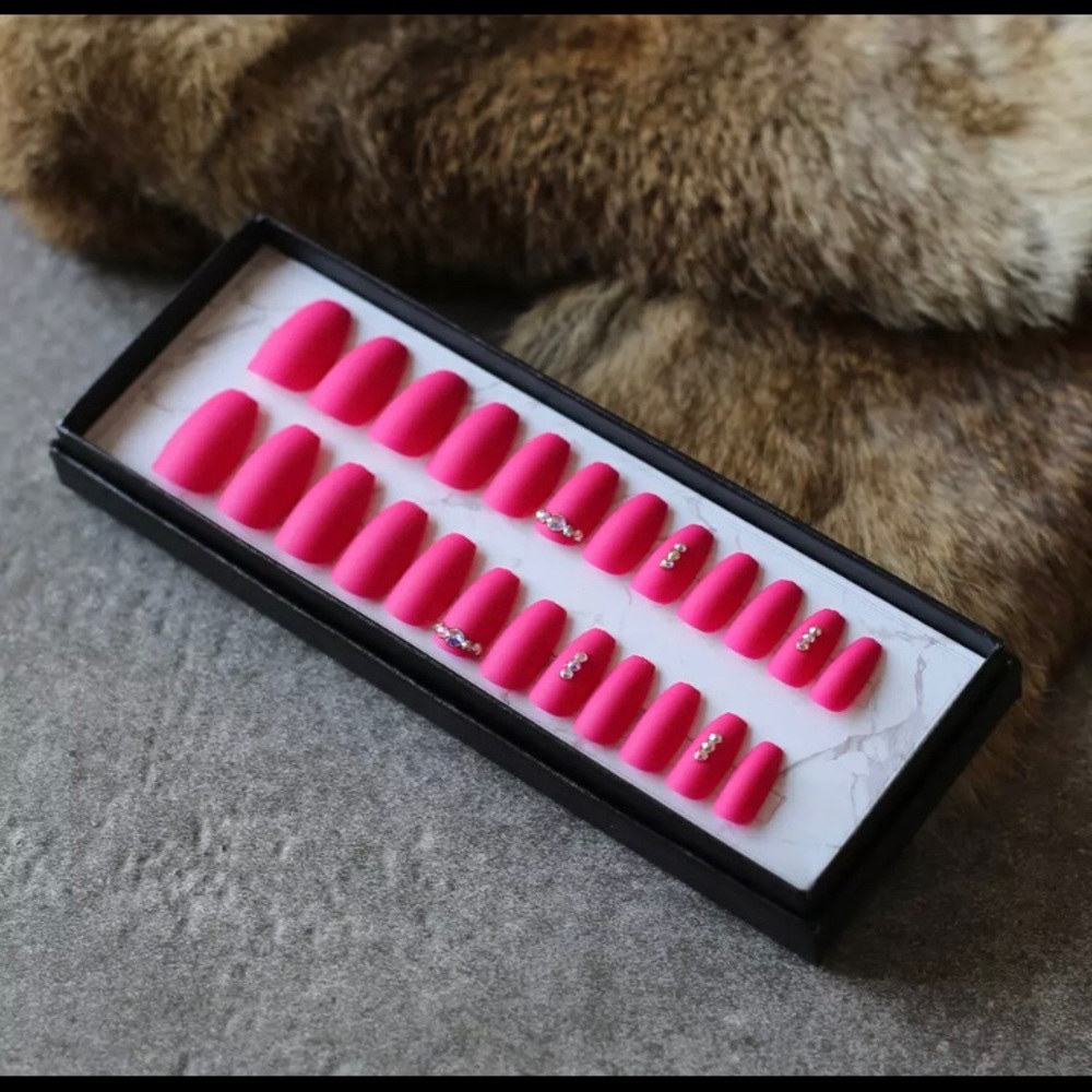 3/$30 Pink Rose Crystal Stiletto Press On Nails